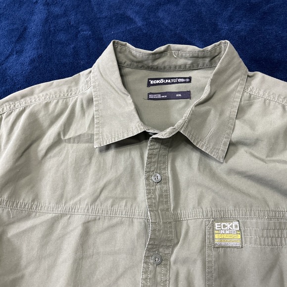 Ecko Unltd Mens Button Up Shirt Army Green Size XXL LS Logo Spellout Military - Picture 7 of 15